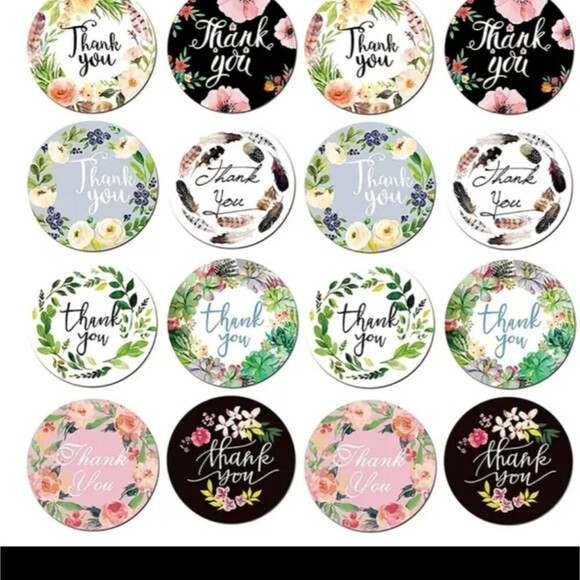 1000 pc floral thank you stickers roll stationary - Picture 1 of 6